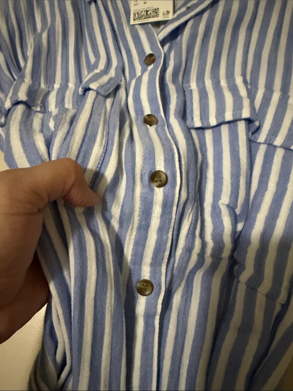 H&M Blue and White Striped Midi Shirt Dress with Tie Waist - Picture 3 of 3